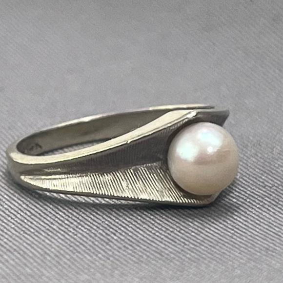 VTG Pearl 14k White Gold Ring Solitaire Alternative engagement ring 5.25 - Picture 9 of 15
